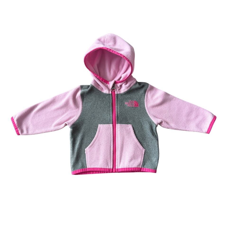 The North Face Hooded Fleece Jacket Infant 3-6M Gray Pink Colorblock